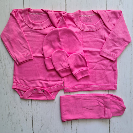 Set ajuar de 5 piezas 100% algodón para bebé - color rosa oscuro