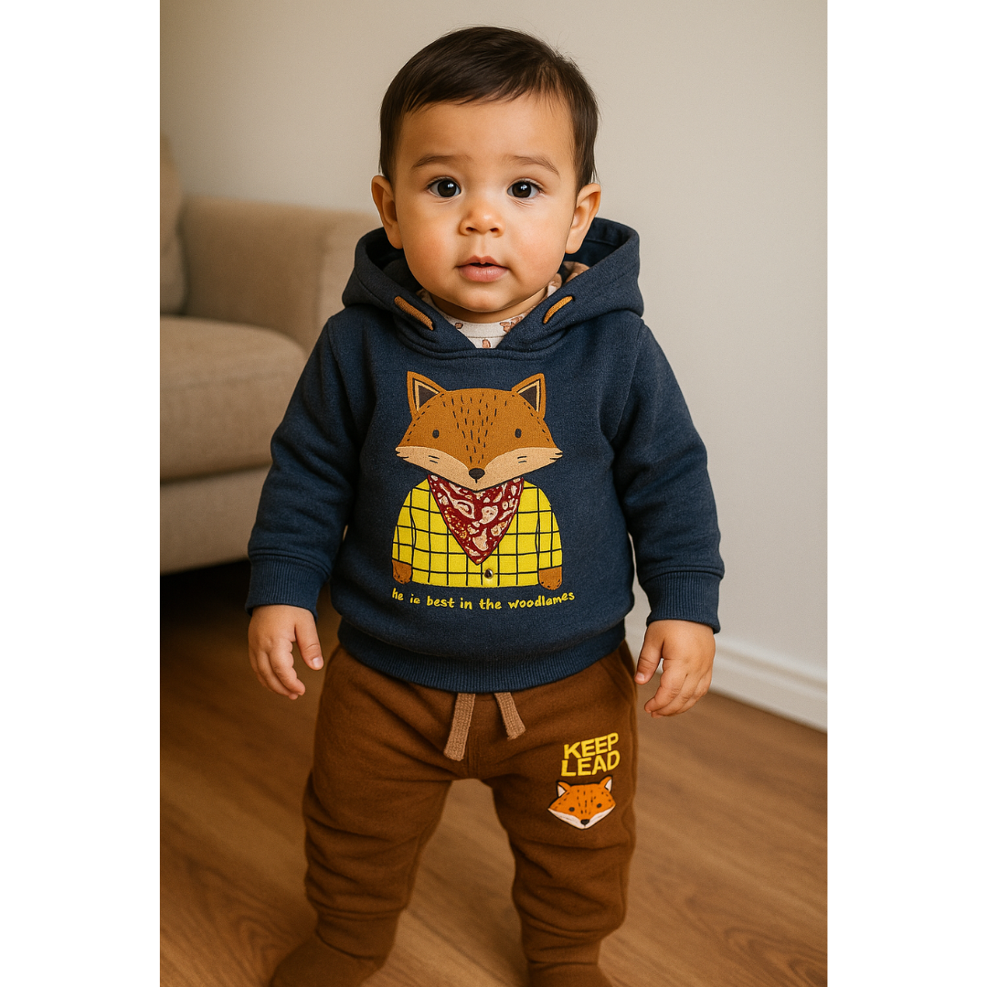 Conjunto 3 piezas 100% algodón abrigado para bebé niño - Diseño zorrito