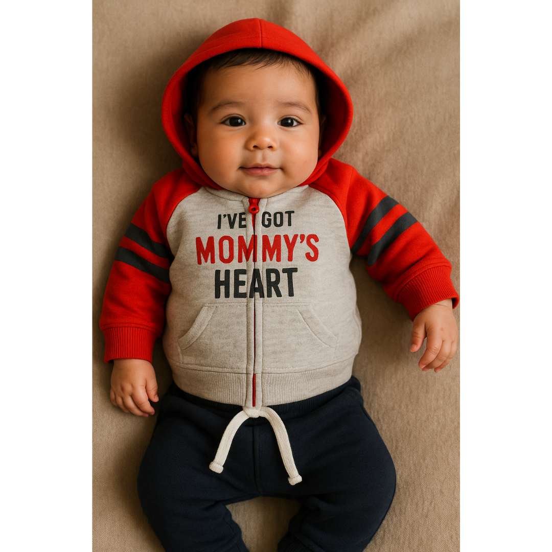 Conjunto 2 piezas 100% algodón abrigado para bebé niño - Modelito corazón de mami