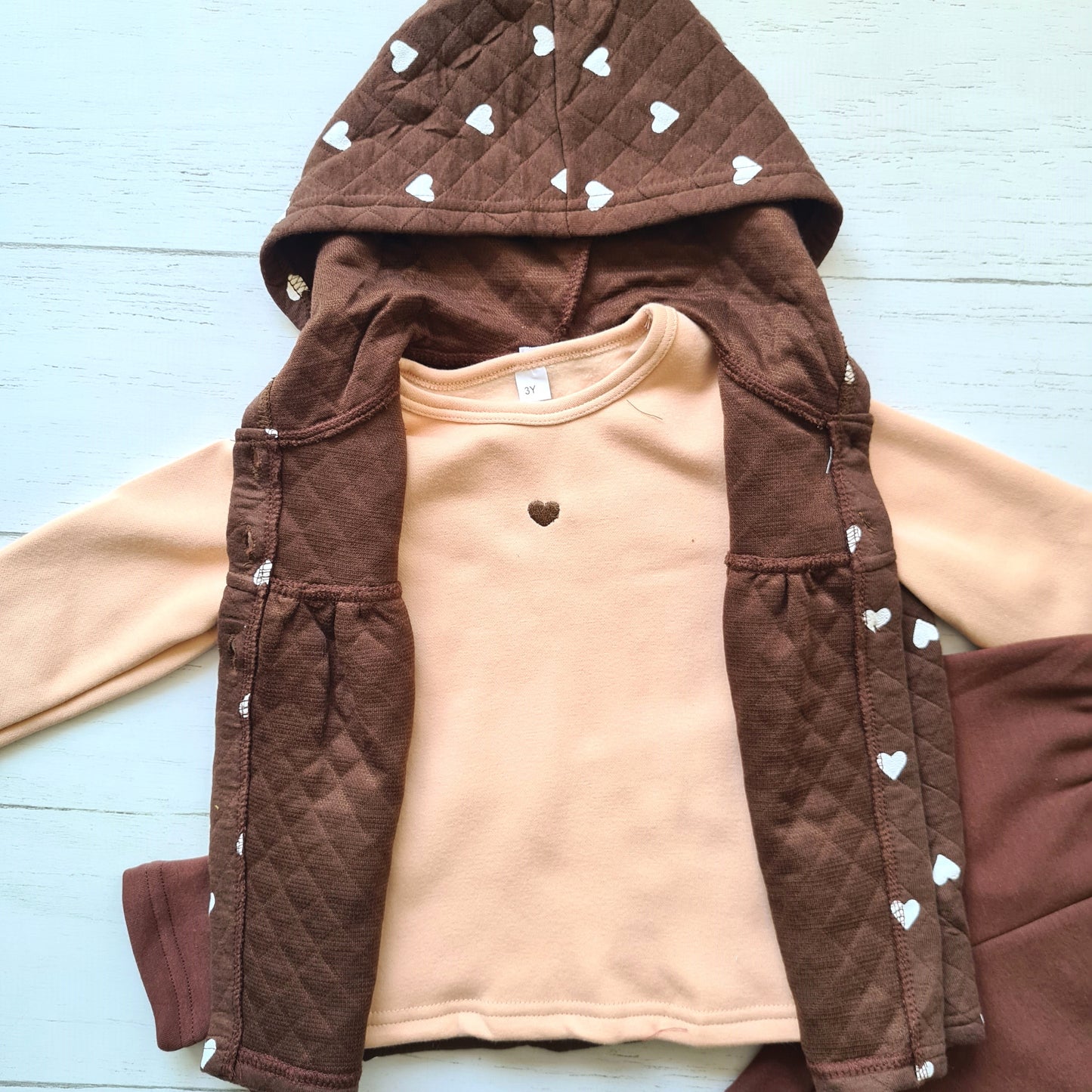 Conjunto 3 piezas 100% algodón abrigado para niña - Modelito tonalidades café