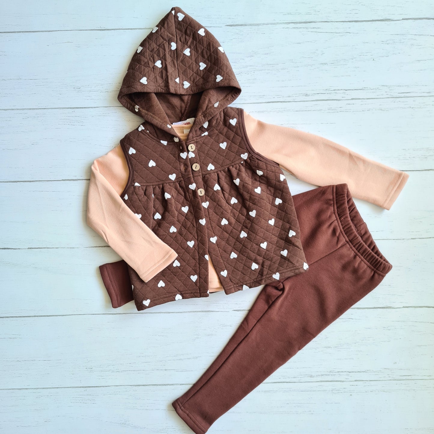 Conjunto 3 piezas 100% algodón abrigado para niña - Modelito tonalidades café