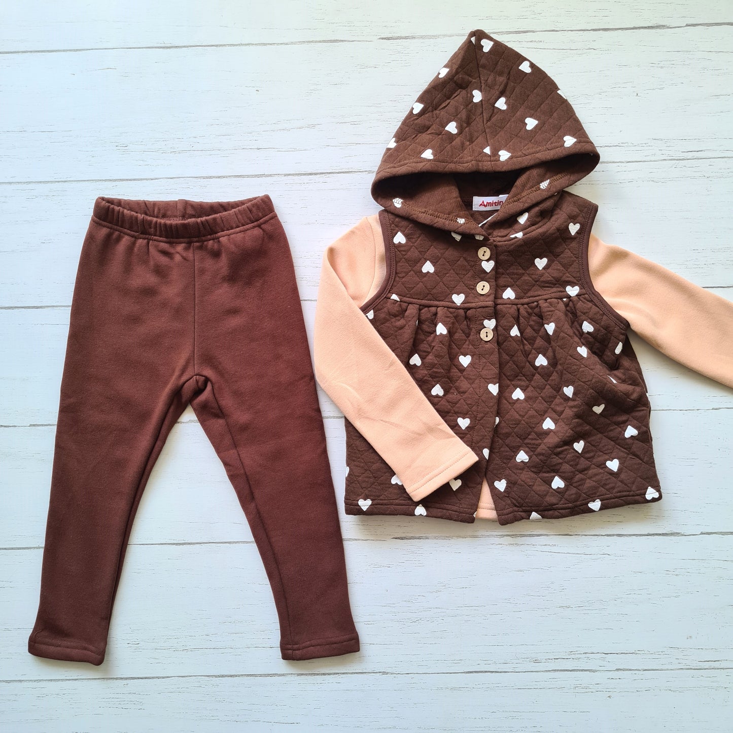 Conjunto 3 piezas 100% algodón abrigado para niña - Modelito tonalidades café