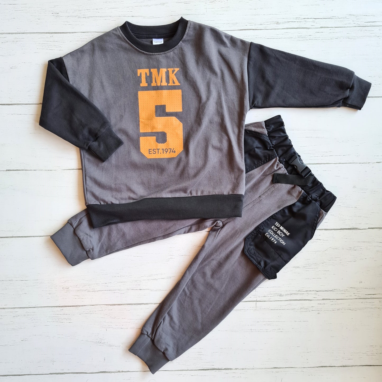 Conjunto 2 piezas 100% algodón fresco para niño - Modelito tonos grises