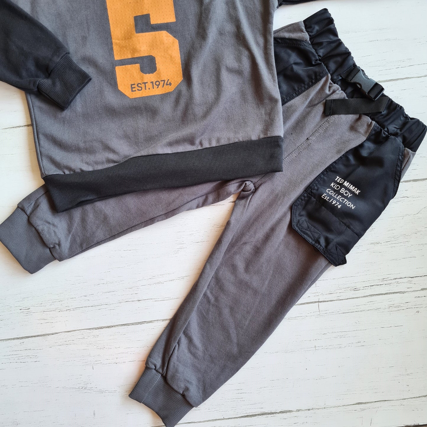 Conjunto 2 piezas 100% algodón fresco para niño - Modelito tonos grises