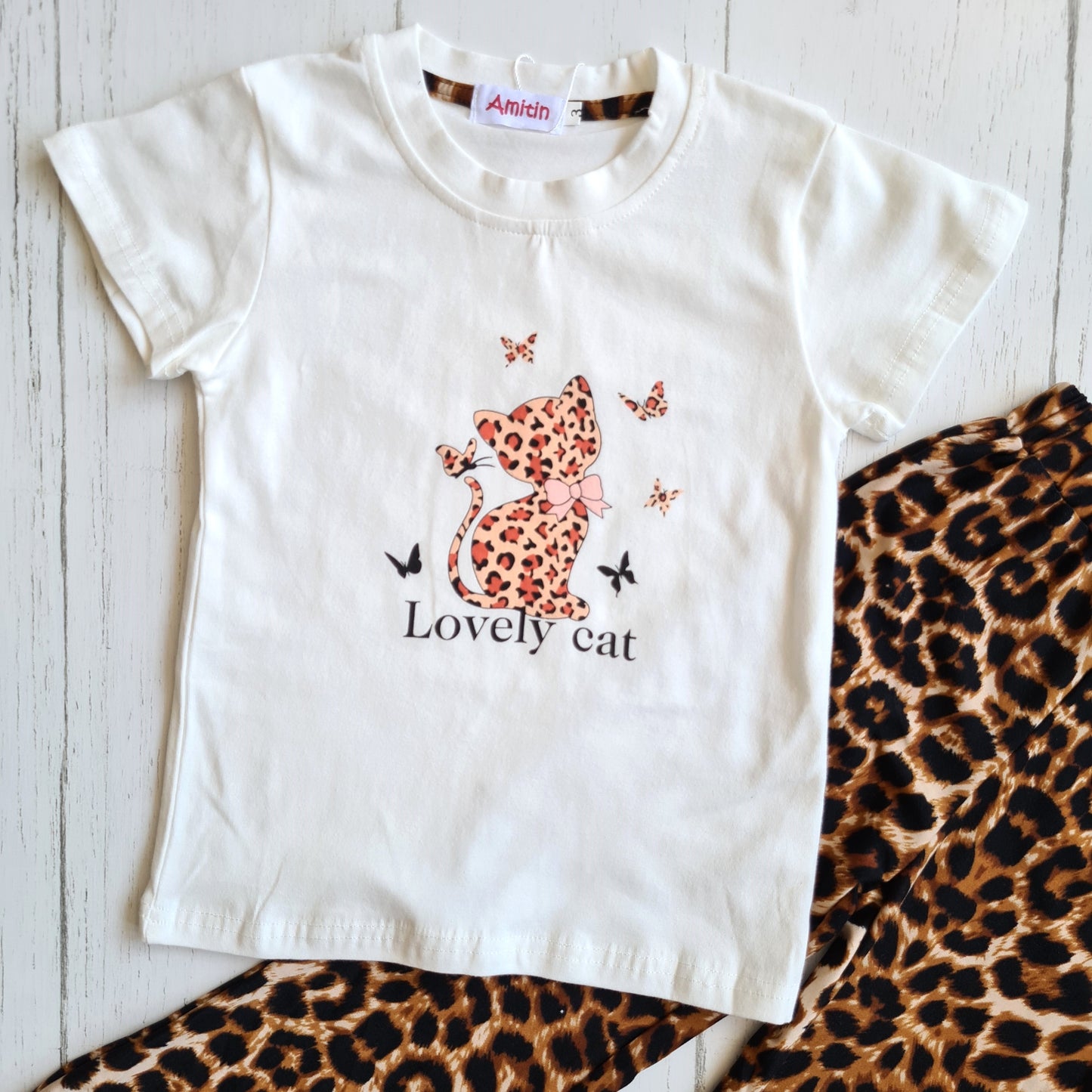 Conjunto 2 piezas algodón para niña - Estilo gatita print