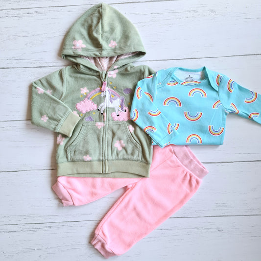 Conjunto 3 piezas polar abrigado para bebé niña - Diseño unicornio