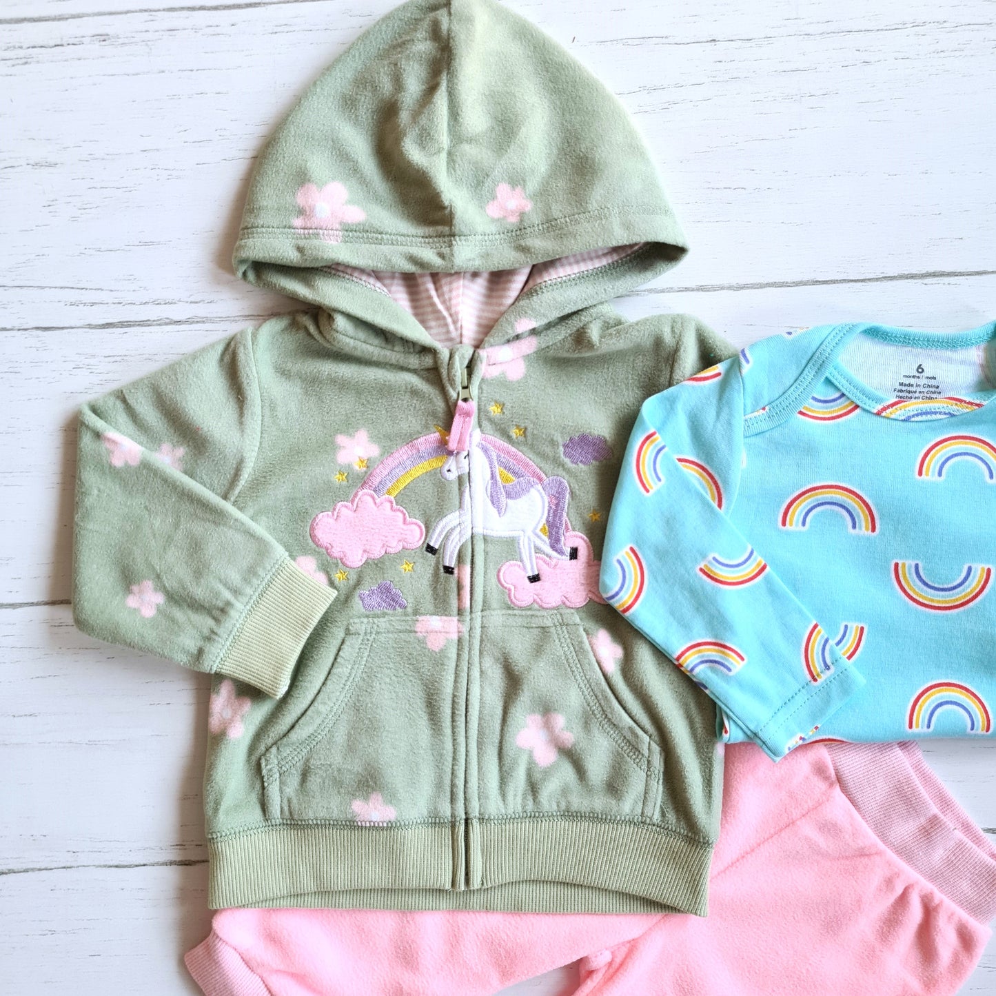 Conjunto 3 piezas polar abrigado para bebé niña - Diseño unicornio