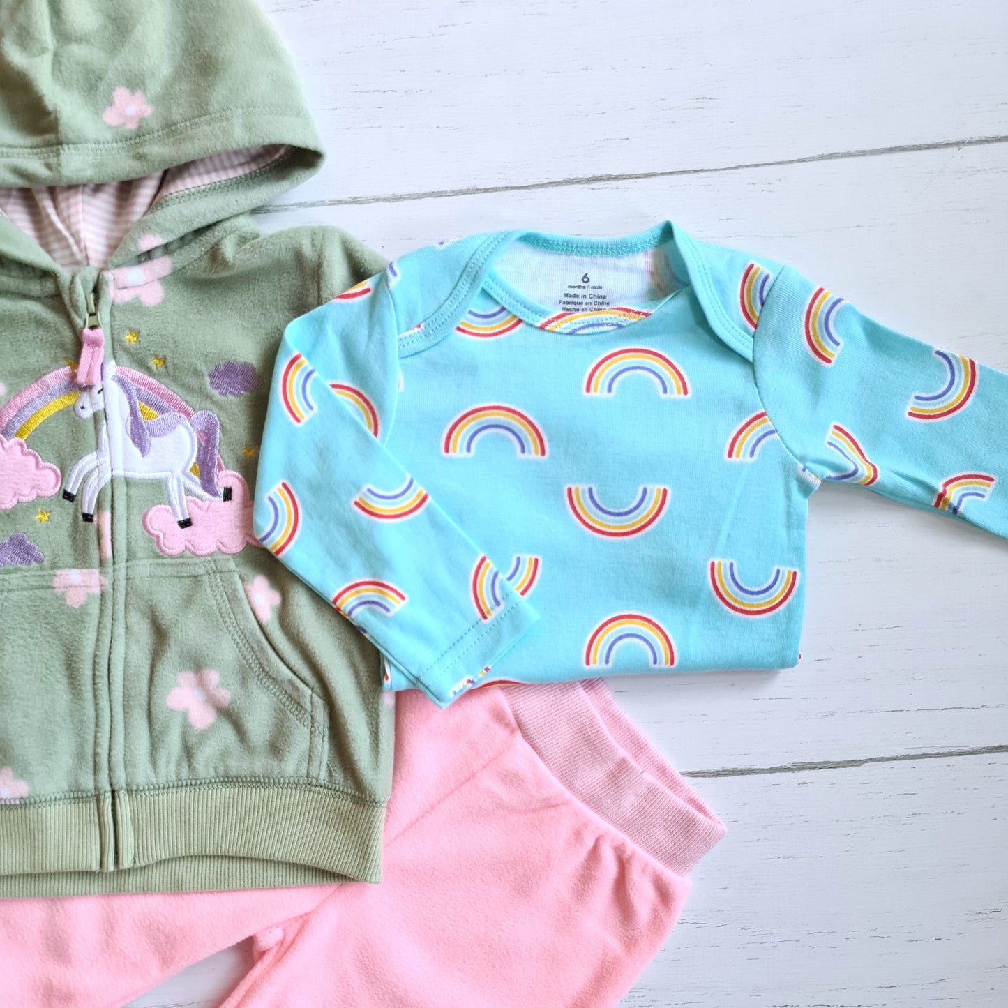Conjunto 3 piezas polar abrigado para bebé niña - Diseño unicornio