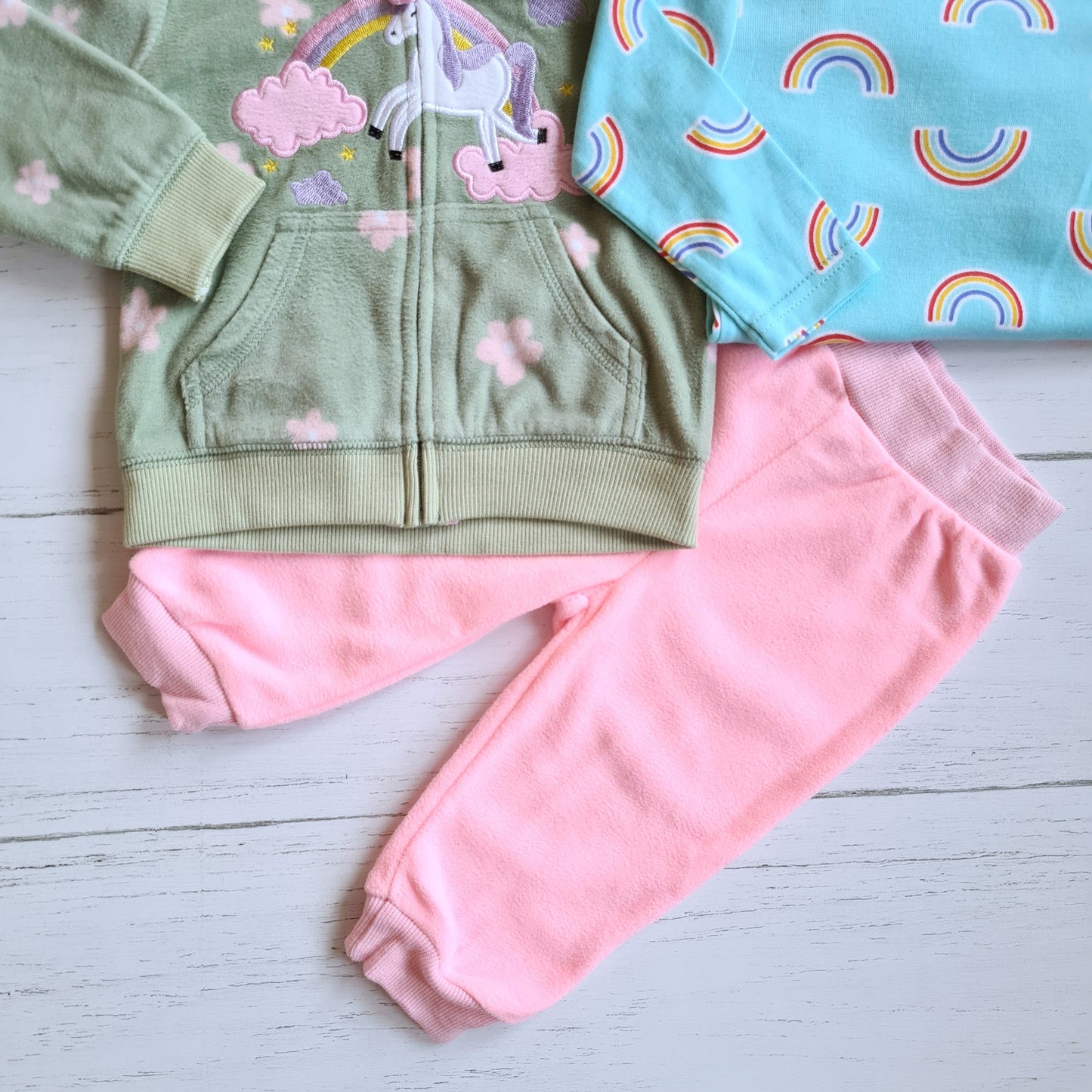 Conjunto 3 piezas polar abrigado para bebé niña - Diseño unicornio