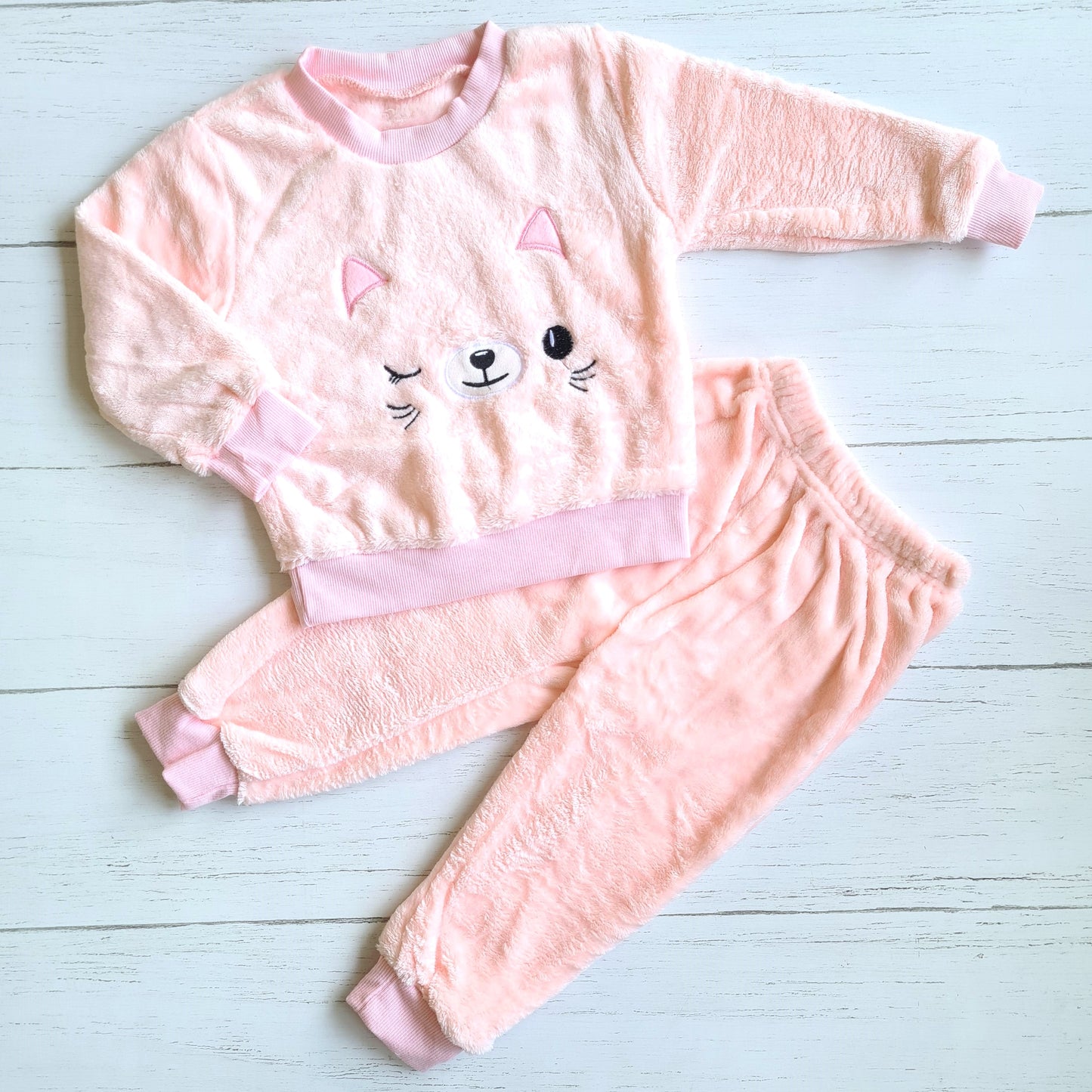 Conjunto 2 piezas plush abrigado para niña - Diseño gatita rosa