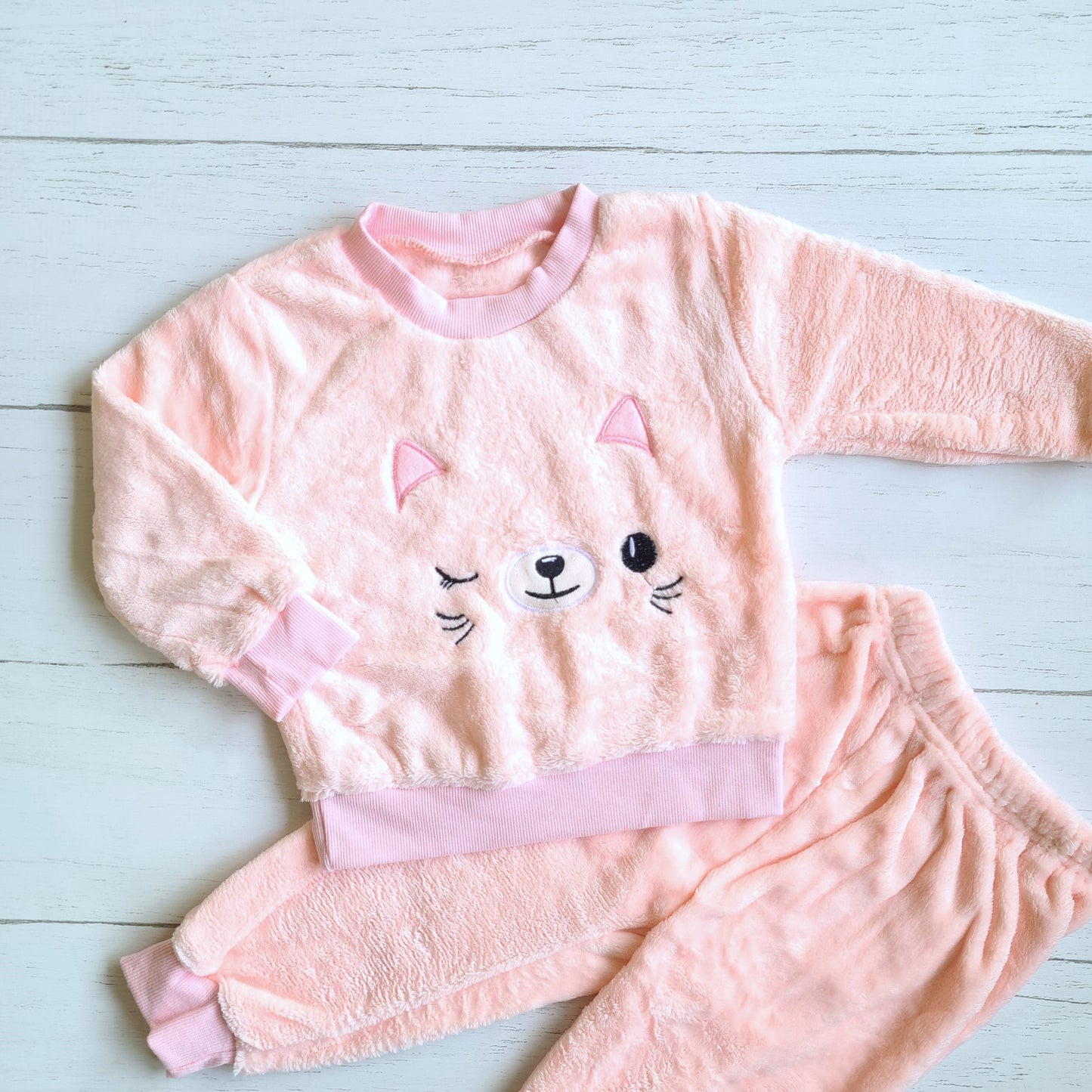Conjunto 2 piezas plush abrigado para niña - Diseño gatita rosa