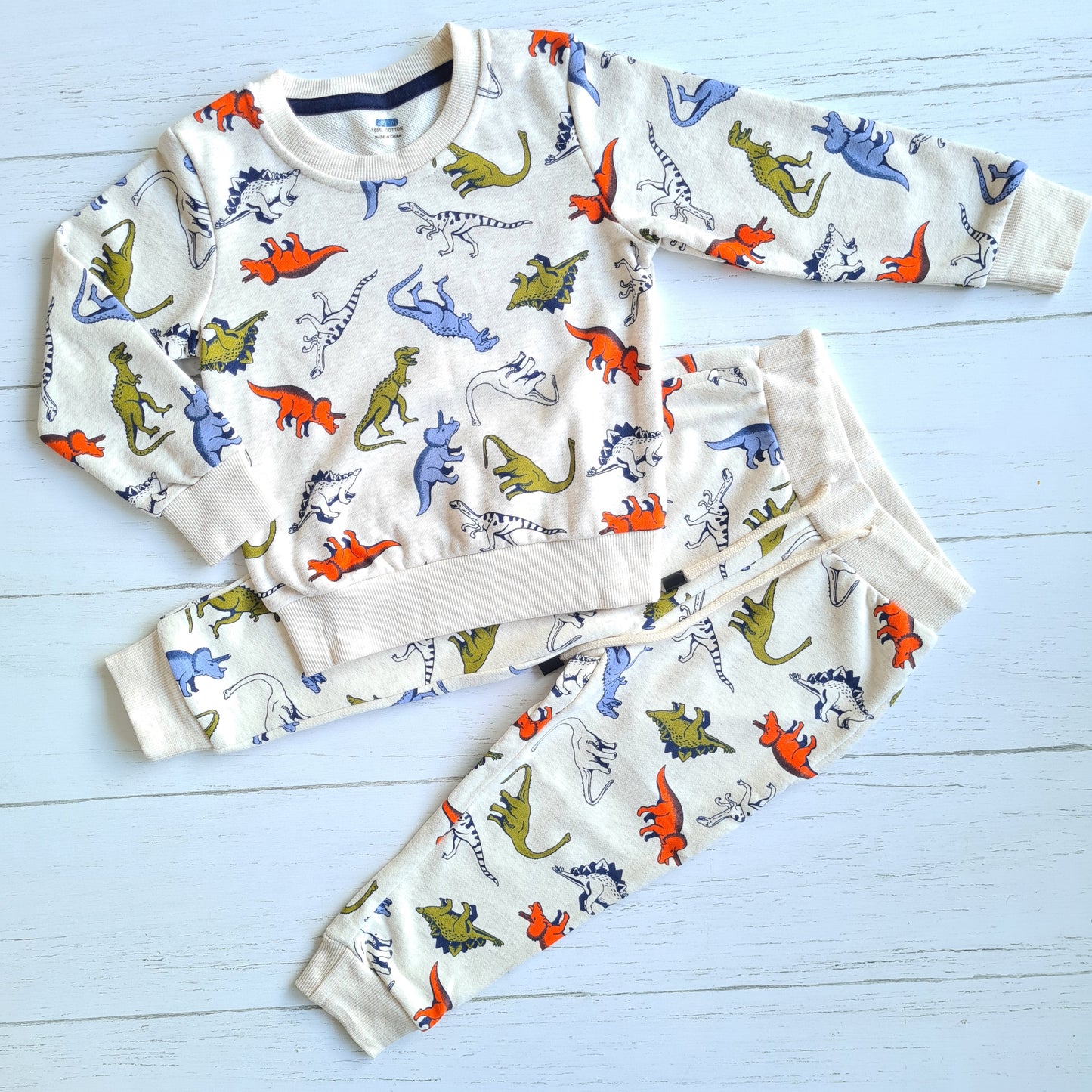 Conjunto 2 piezas algodón abrigado para niño - Diseño dinosaurios