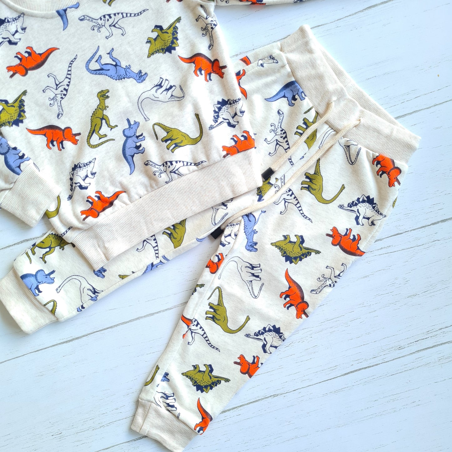 Conjunto 2 piezas algodón abrigado para niño - Diseño dinosaurios