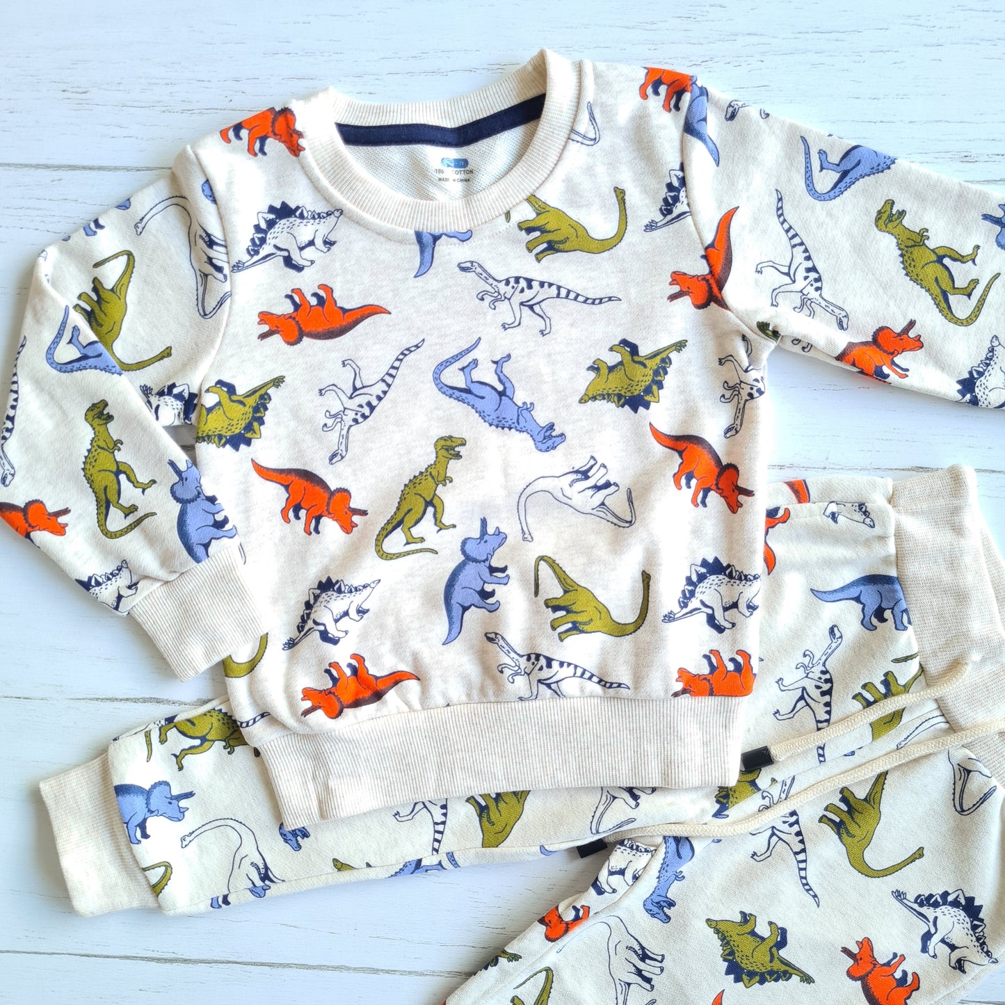 Conjunto 2 piezas algodón abrigado para niño - Diseño dinosaurios