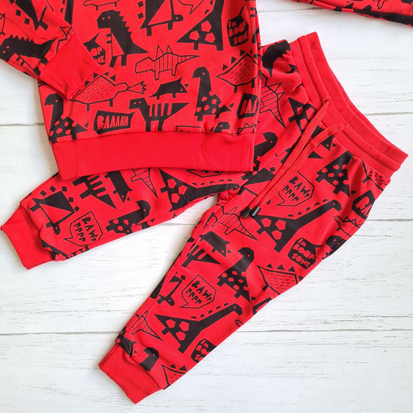 Conjunto 2 piezas algodón abrigado para niño - Modelito dino rojo