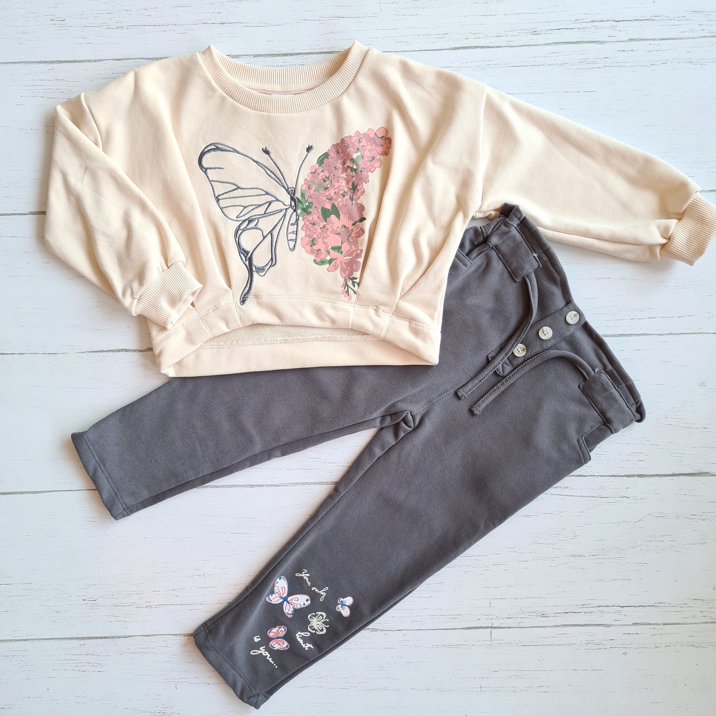 Conjunto 2 piezas 100% algodón fresco para niña - Diseño mariposa