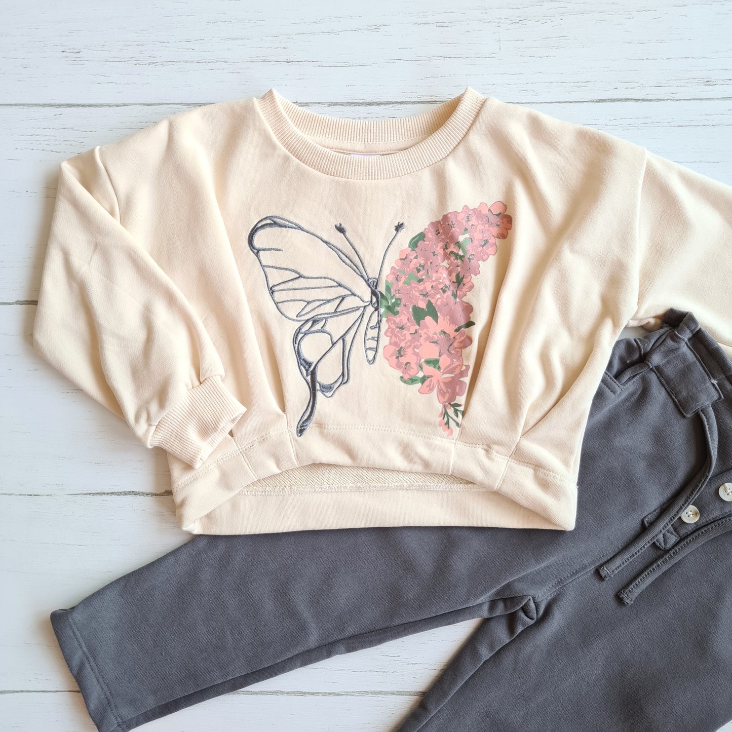 Conjunto 2 piezas 100% algodón fresco para niña - Diseño mariposa