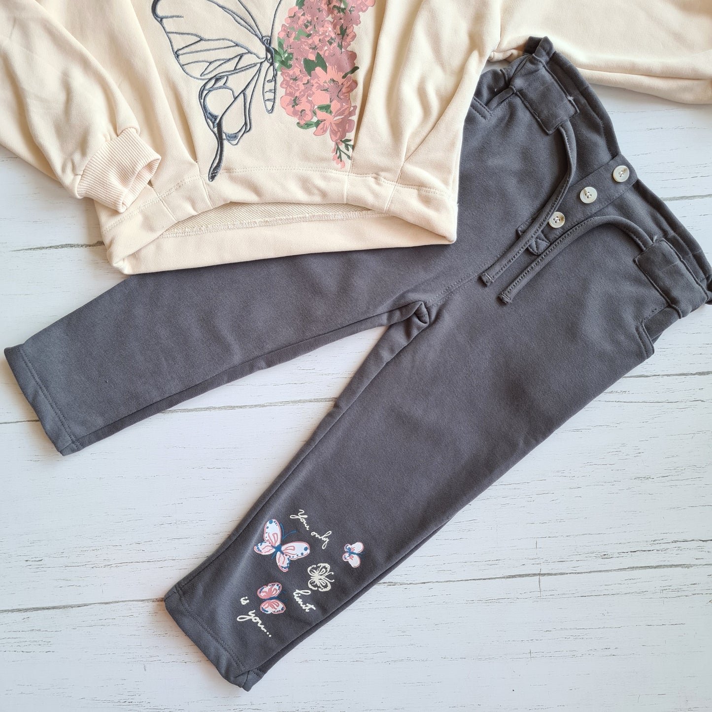 Conjunto 2 piezas 100% algodón fresco para niña - Diseño mariposa