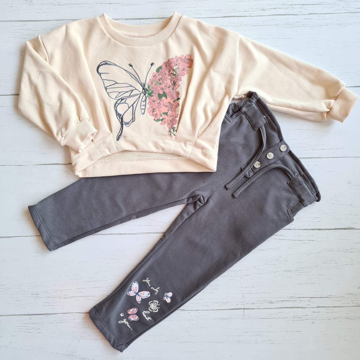 Conjunto 2 piezas 100% algodón fresco para niña - Diseño mariposa