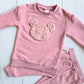 Conjunto 2 piezas 100%  algodón abrigado para niña - Color rosa