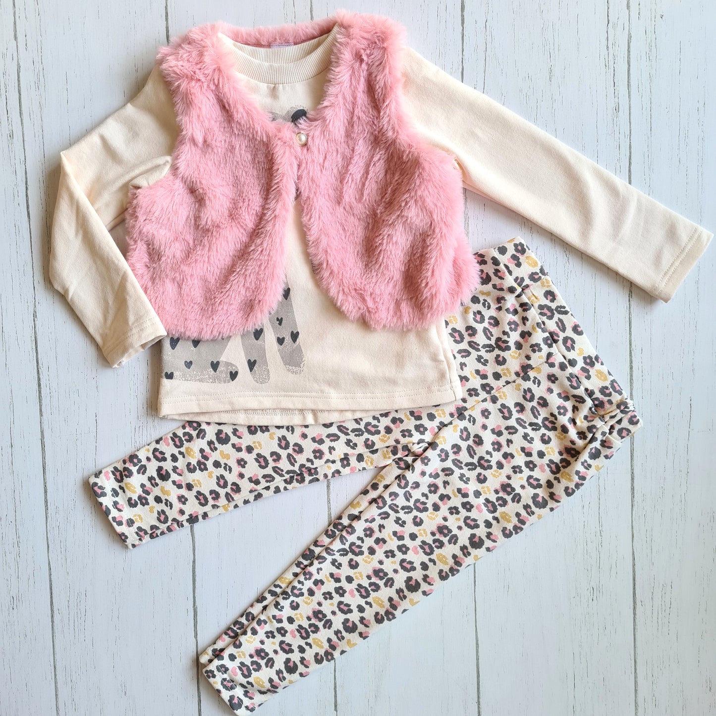 Conjunto 2 piezas 100% algodón abrigado para niña - Diseño tigrita