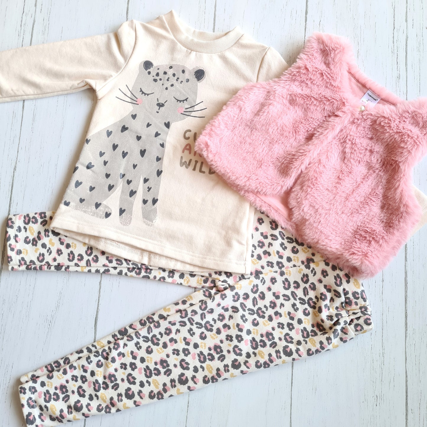 Conjunto 2 piezas 100% algodón abrigado para niña - Diseño tigrita