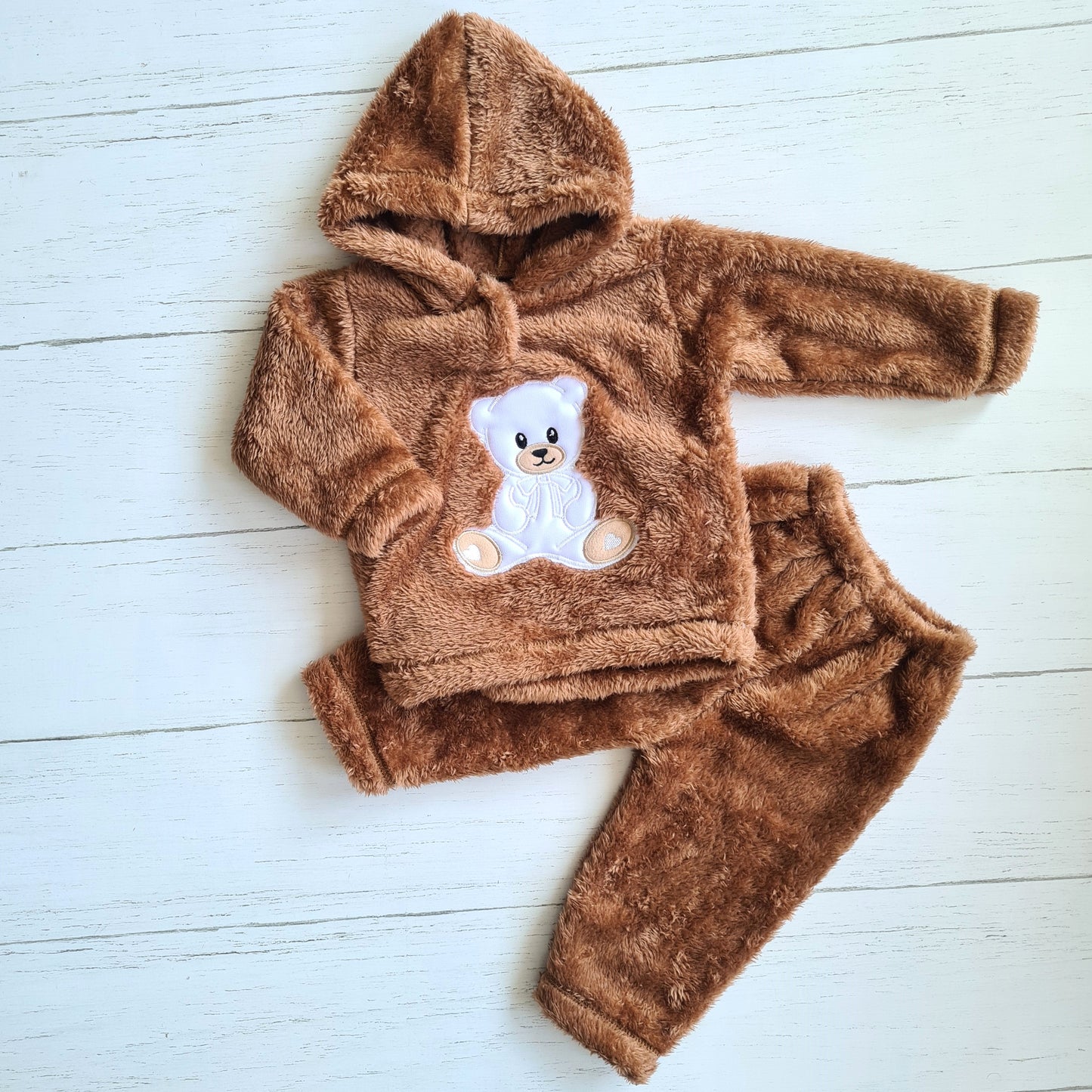 Conjunto 2 piezas plush abrigado para bebé niño - Modelito osito café