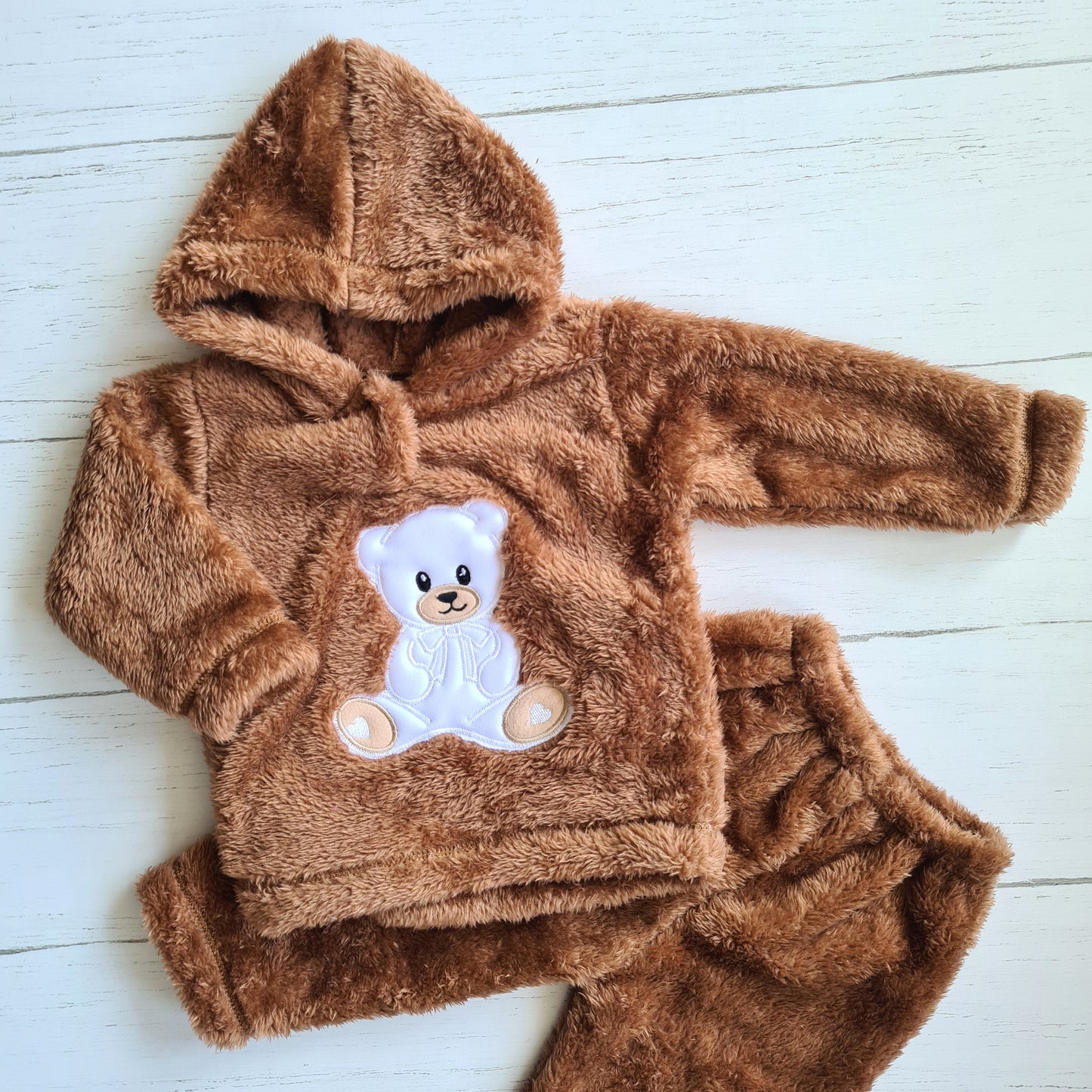 Conjunto 2 piezas plush abrigado para bebé niño - Modelito osito café