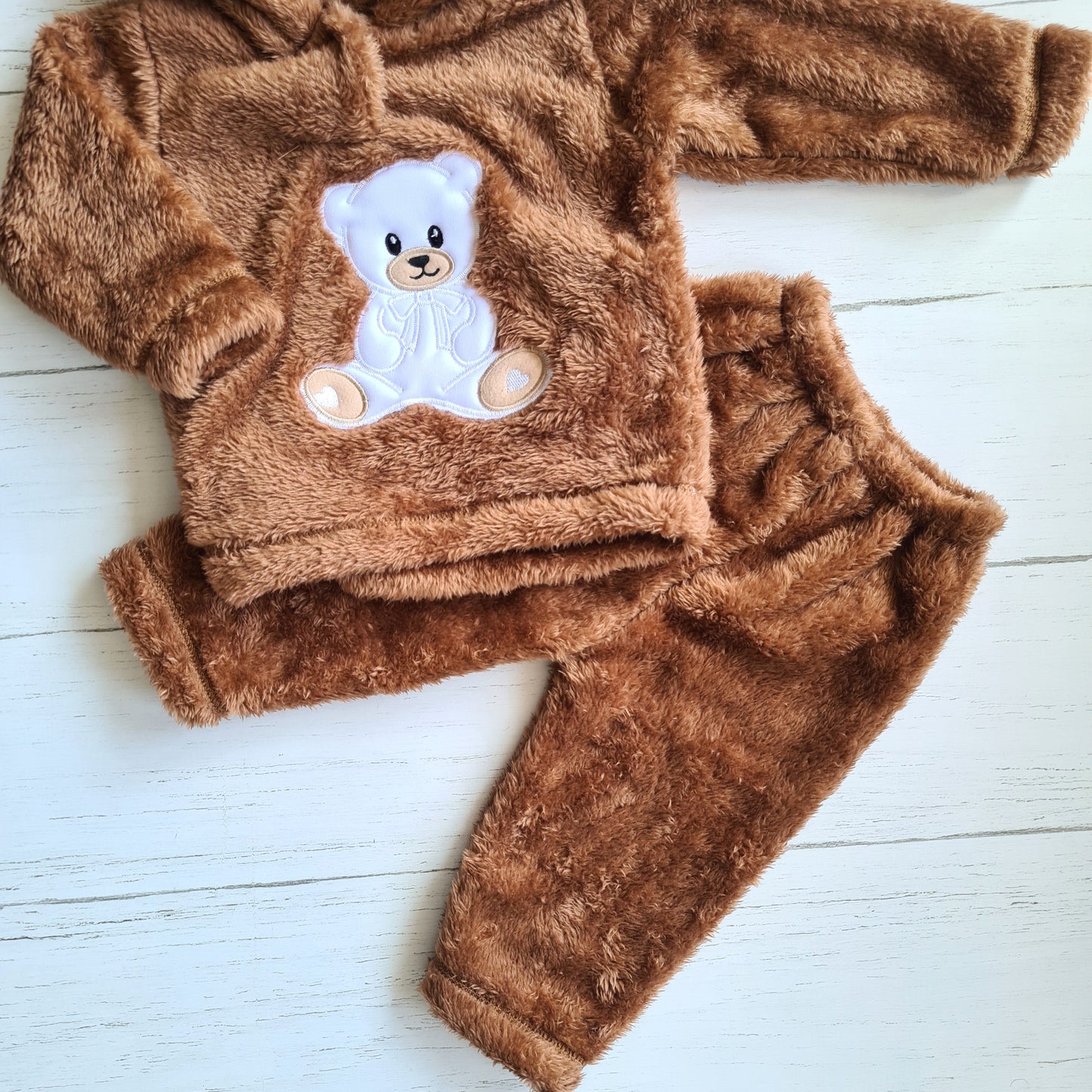 Conjunto 2 piezas plush abrigado para bebé niño - Modelito osito café