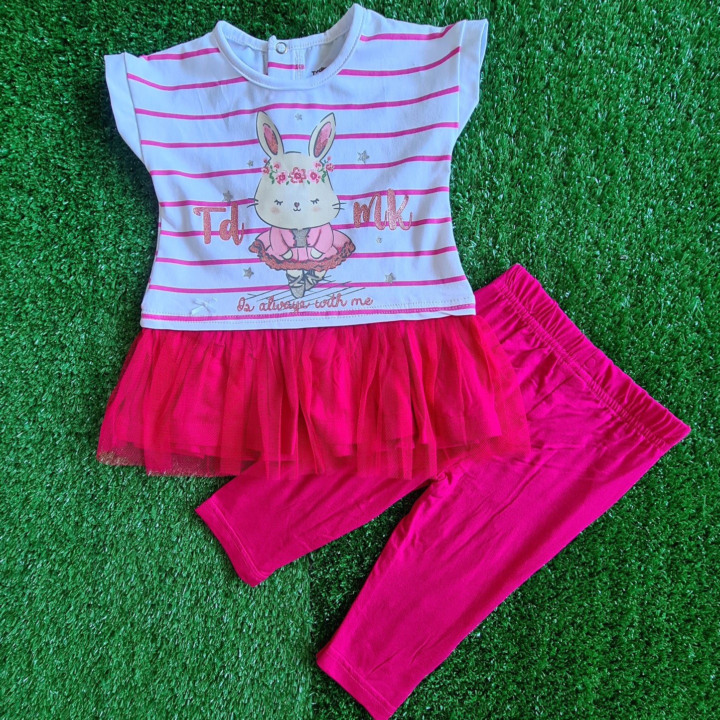 Conjunto 2 piezas 100% algodón para bebé hembra - Modelito conejita fucsia