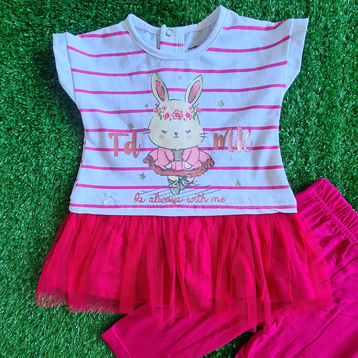 Conjunto 2 piezas 100% algodón para bebé hembra - Modelito conejita fucsia