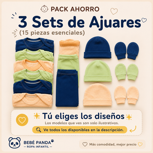 👶 Pack Ahorro 3 Sets de Ajuares niños (15 piezas esenciales)