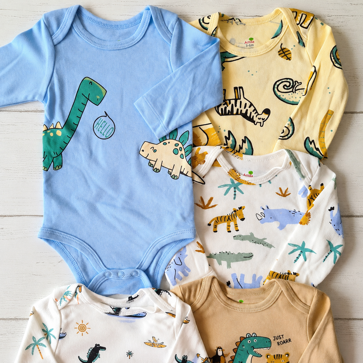 🐼 Pack 5 bodies algodón niño