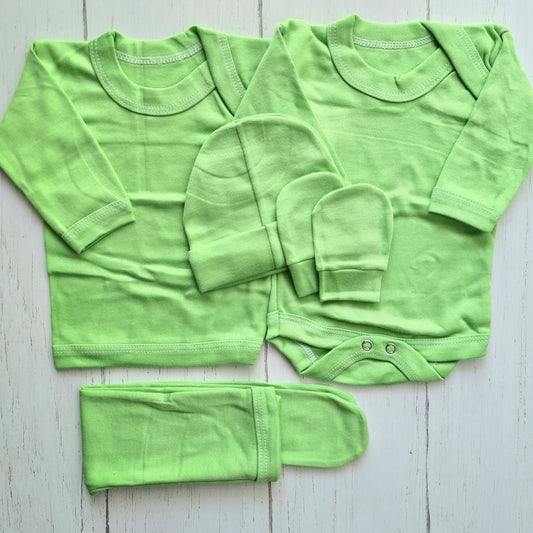 Set ajuar de 5 piezas 100% algodón para bebé - color verde manzana