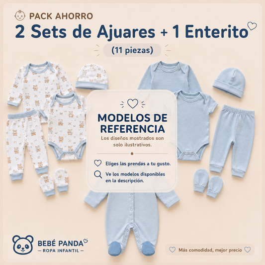 👶 Pack Ahorro 2 Sets de Ajuares  y 1 enterito niños (11 piezas esenciales)
