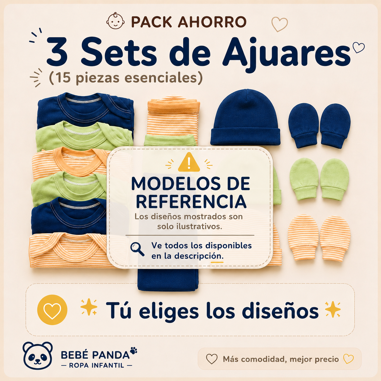 👶 Pack Ahorro 3 Sets de Ajuares niños (15 piezas esenciales)
