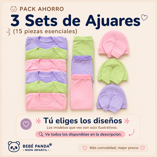 👶 Pack Ahorro 3 Sets de Ajuares niñas (15 piezas esenciales)