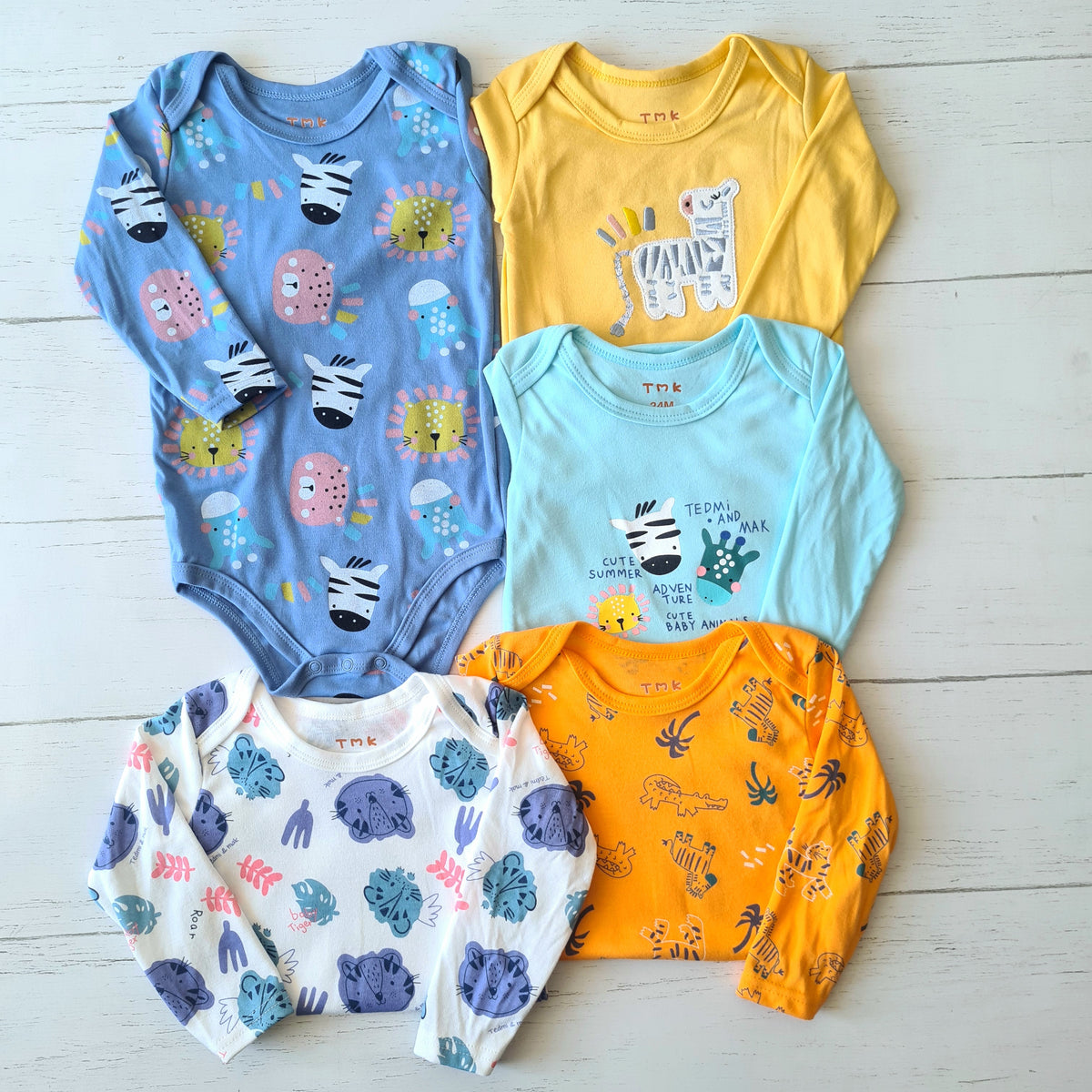 🐼 Pack 5 bodies algodón niño
