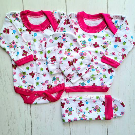 Set ajuar de 5 piezas 100% algodón para bebé - diseño floreado
