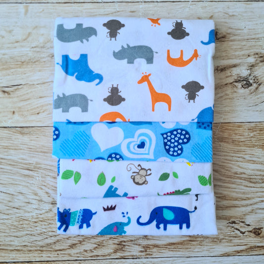 Set 4 tutos 100% algodón para bebé - diseño animalitos