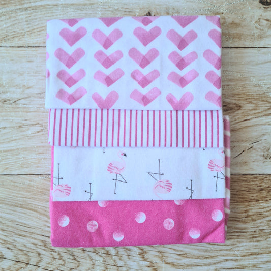 Set 4 tutos 100% algodón para bebé - diseño corazones