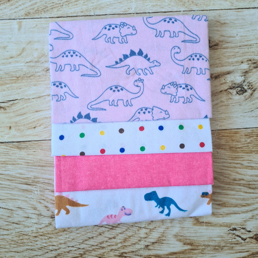 Set 4 tutos 100% algodón para bebé - diseño dino rosa