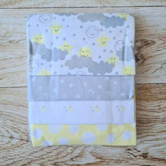 Set 4 tutos 100% algodón para bebé - diseño nubes